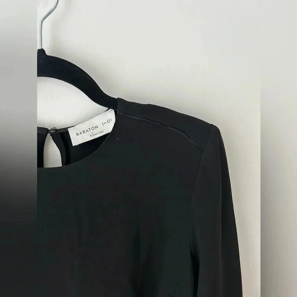 Aritzia Babaton Black Midi Dress Minimalist Open Back Slit Long Sleeve Size 6 - Picture 3 of 14